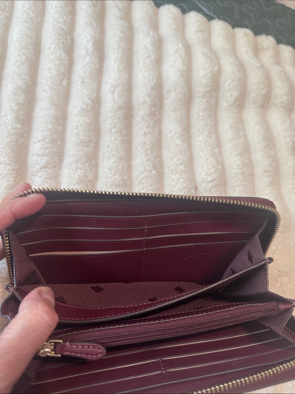 kate spade Burgundy Zip Around Leather Wallet with Gold Logo - Picture 8 of 11